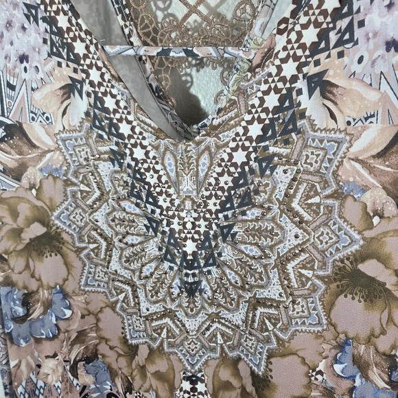 One World Womens XL Boho Maxi Dress Lace Back Crochet Floral Stretch - Picture 6 of 11